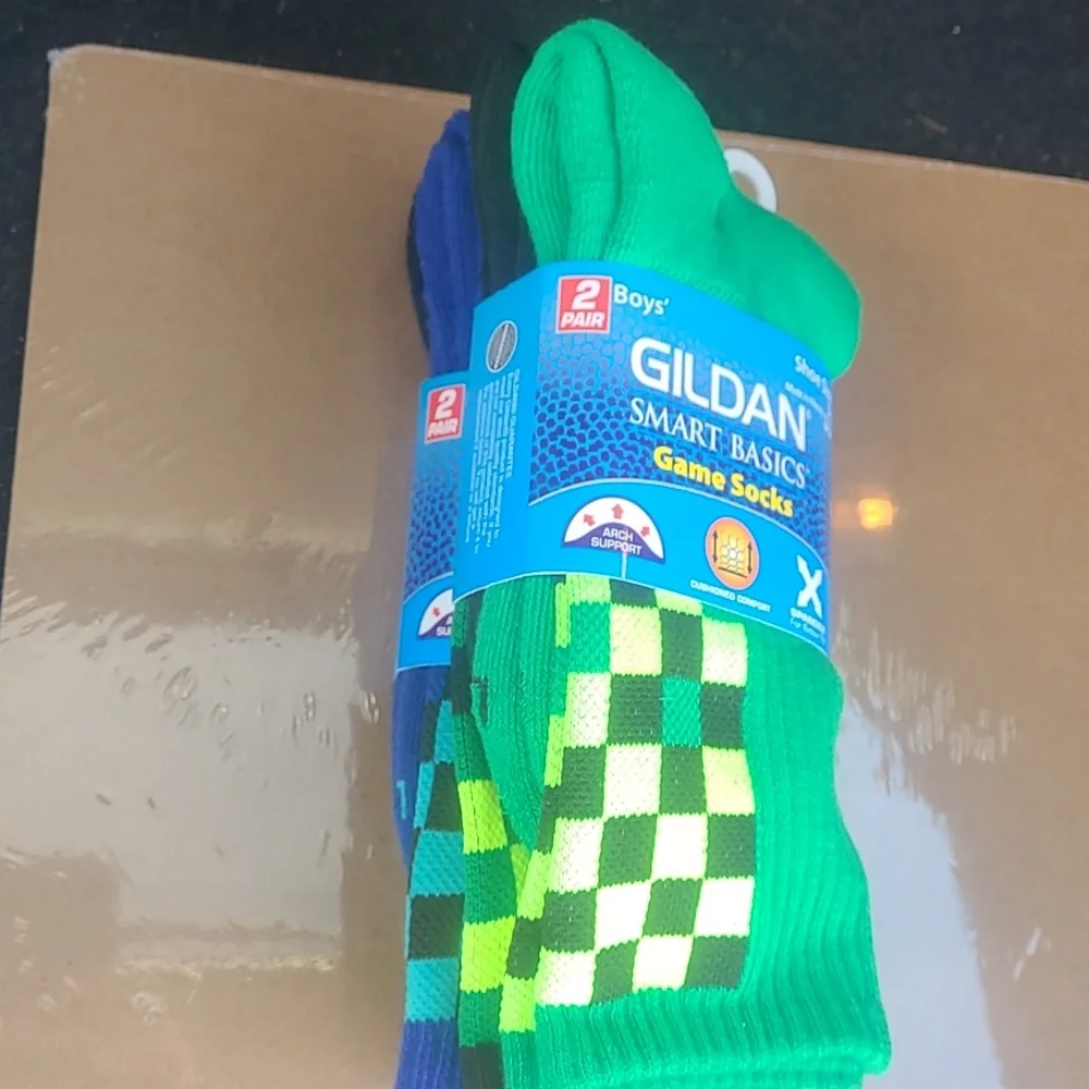 Gildan Boys Green Checker Game Socks - 2 Pair